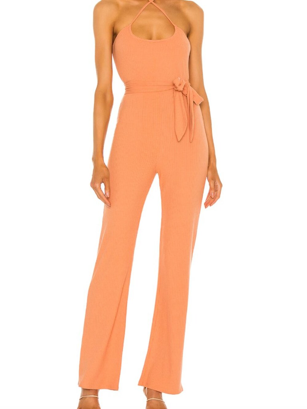 LOVER & FRIENDS Orange Ribbed Halter Jumpsuit